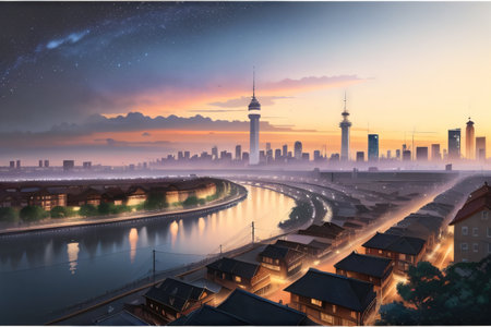 A painting of a city by theの素材