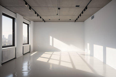 Interior of modern gallery with empty poster on concrete Mockの素材