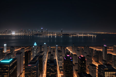 A city at night with skyscrapers in the AIの素材