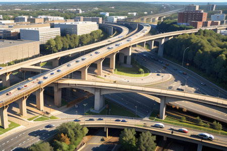 aerial picture of a traffic aerial picture of a overpass and highway top view Highway traffic is a crucialの素材
