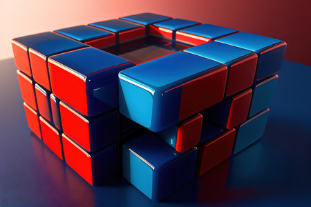 abstract blue and red glass cubes backgroundの素材