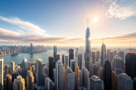 Skyline business building and financial district in sunshine day atの素材
