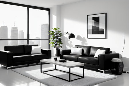 Minimalist living room with monochrome Modern and sleekの素材