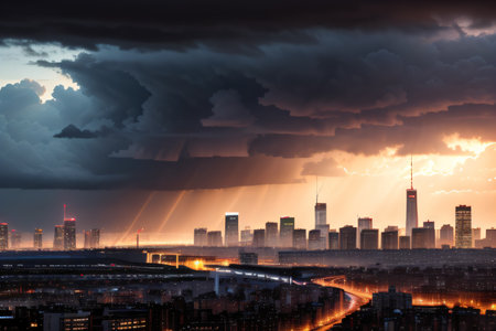 heavy rain with a stormy wind in living sectorの素材