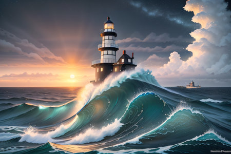 wave landscape sea light ocean cloudの素材