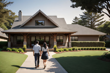couple in front of houseの素材