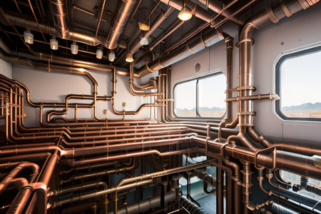 Plumbing a of copper pipes showing a view ofの素材