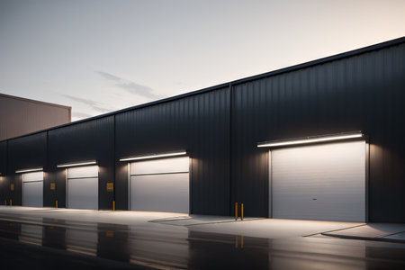 Modern sleek warehouse building facility exteriorの素材