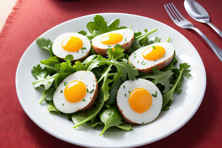Rich plates of salad from green leaves mix and vegetables with avocado or chicken and shrimps isolated on backgroundの素材