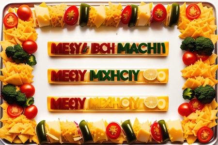 of Nachos full of chunks of vegetables with with mayonnaise sauceの素材