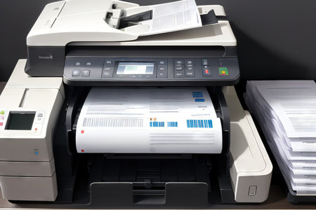print paper on a multifunction laser printer in business Document and Secretary and fax Printの素材
