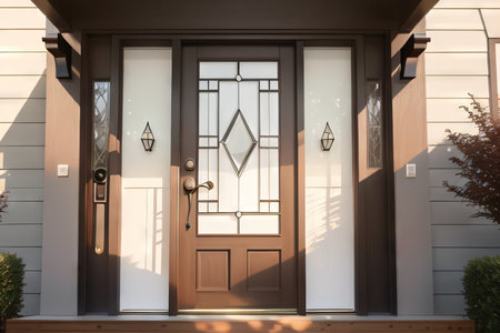 A beautiful modern front door creates a good impression of the house before entering the apartmentの素材