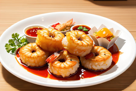 Shrimps tempura placed on a backgroundの素材