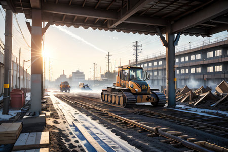 Road worker in winter withの素材