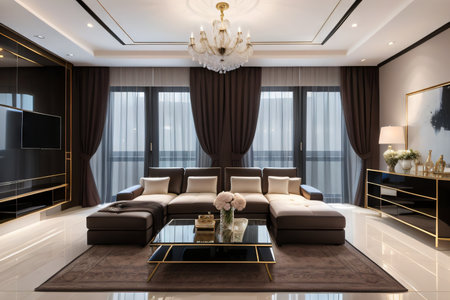 Lavish Living Room and Dining room with Designer High and Elegant Decorativeの素材
