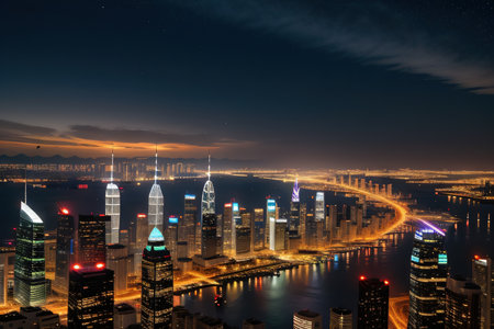 Vibrant city skyline at captivating wallpaper with colorful lights and dynamic urban city skyline atの素材