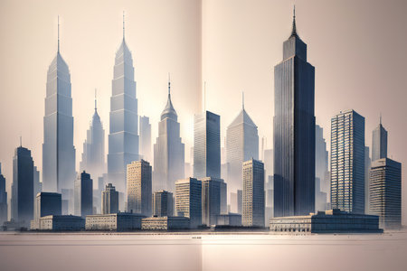 Concept technical design sketches of buildings and skyscrapers in ink Detailed sketches showcase architecture and urbanの素材