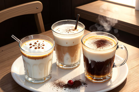 A glass of coffee with milk and foam on topの素材