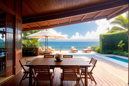 the patio of luxury house with woodenの素材