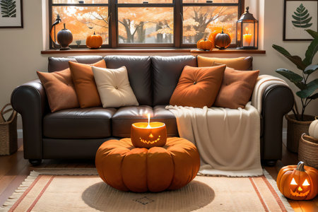 Cozy living room interior with autumnの素材