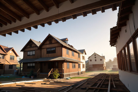 A of workers building a workの素材