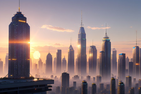 cyberpunk cityscape skylineの素材