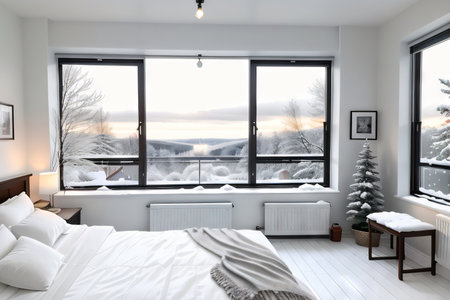 Scandinavian bedroom with snowyの素材