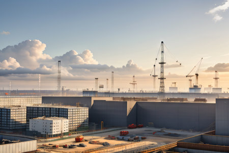 construction site with cranesの素材