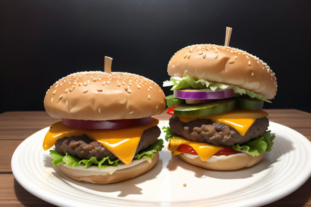 Halloween photography of Delicious and tasty Cheeseburger malt cheese fried potatoes Halloween beer on a woodenの素材