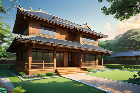 a modern home with sustainable and green technologiesの素材