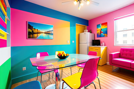 Dining table on Colorful wall contemporary modern interior designの素材