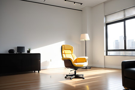 Yellow chair isolated on whiteの素材