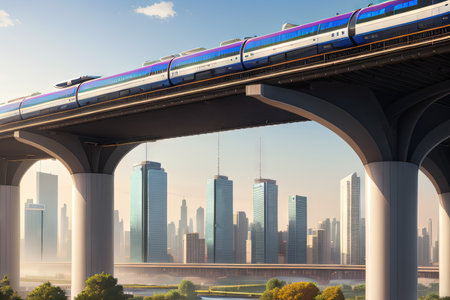 modern monorail system in a urban landscapeの素材