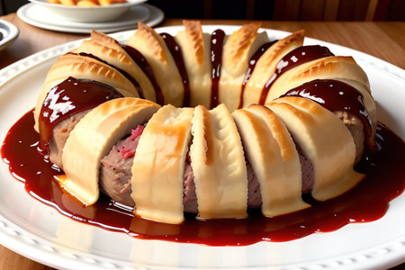 homemade hot Beef Wellington on wooden table Aiの素材