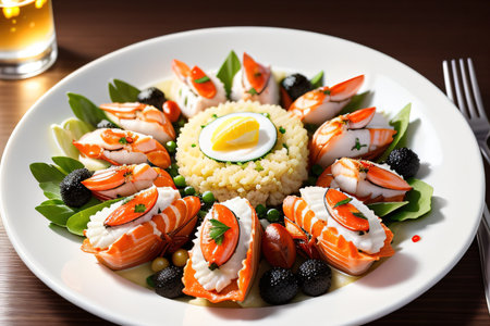 Fresh Mixed seafood on with a black Appetizing seafood on the table in a luxurious Delicious fresh from the ocean gourmetの素材