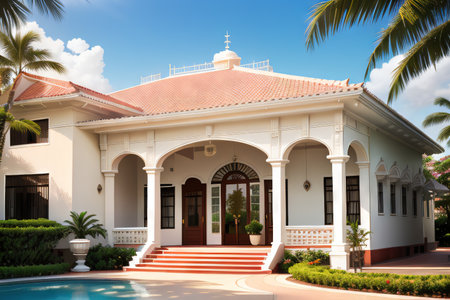 luxury white tropical hotel front inの素材