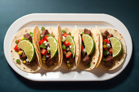 Plate of Carne Asada Mexican Street Tacos Isolated on a Transparent Backgroundの素材