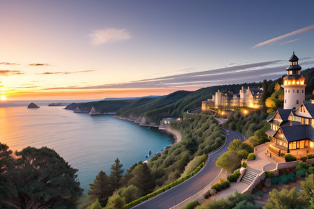 sunset over the townの素材