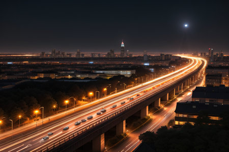 traffic at night in a future cityの素材