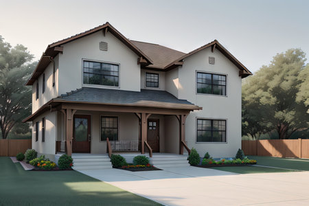 Building house on blueprints constructionの素材