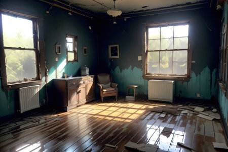 Inside an abandoned haunted houseの素材