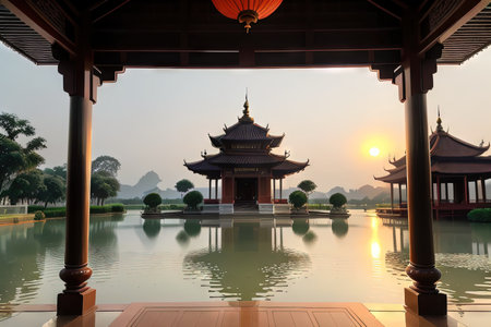 pavilion at sunsetの素材