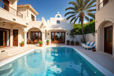 Santorini style architecture with armchairs plant AIの素材