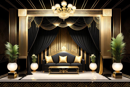 A gold and black art deco in the style of organic and naturalisticの素材