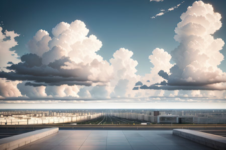 The horizon and the cloudy sky as a in the foreground an empty AIの素材