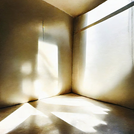 light and shadow on the wall and floor in empty room with sunlightの素材