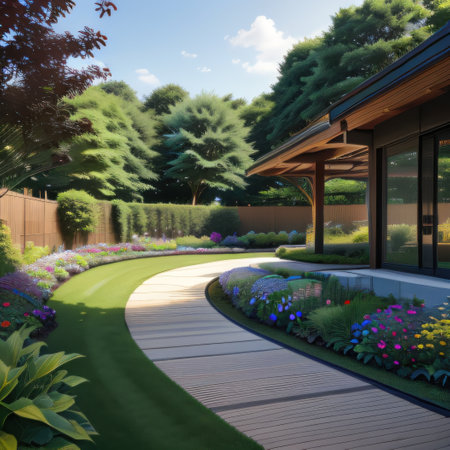 Rooftop garden providing a serene outdoor space with surrounding natureの素材