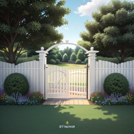 White wooden fence in the backyard andの素材