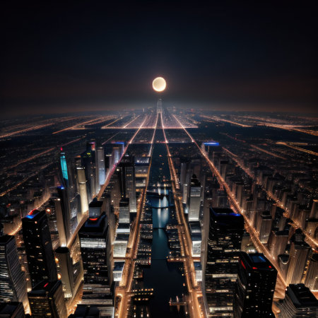exquisite cityscape showcasing the dazzling lights of towering skyscrapersの素材