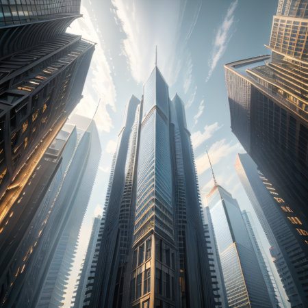 of an abstract city with skyscrapers on a lightの素材